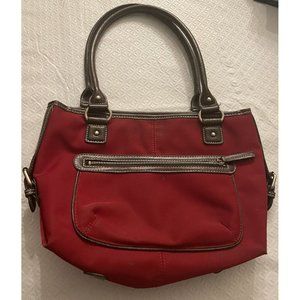CHAPS Tote Red Canvas Purse Handbag Shoulder Bag Double Handles Ralph Lauren